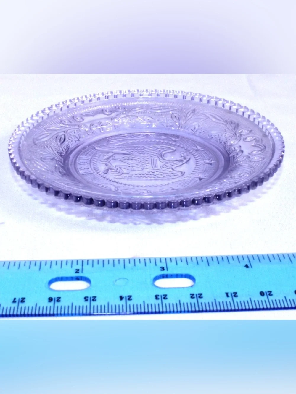 Antique Westmoreland Cup Plate Bald Eagle 1831 Lavender Pressed Glass